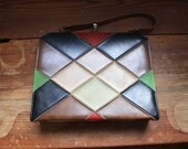 SALE 1960s Lady McGuire Art Deco Faux Leather Handbag - Brass Feet - Snap Opening