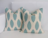 Village Blue Ikat - Decorative Throw Pillow Covers for Throw Pillows - 20x20 or 22x22 Pair - Premier Prints Fabric