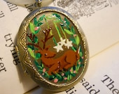 Woodland Deer under the Stars Locket Original Handpainted Necklace