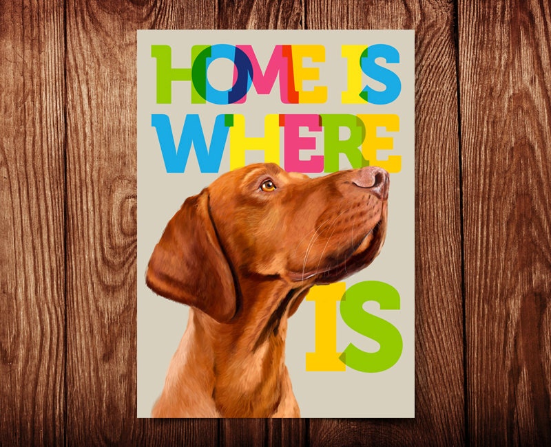 Home is where...hungarian magyar vizsla portrait (poster 4x6) Dog Illustration fine art giclée prints