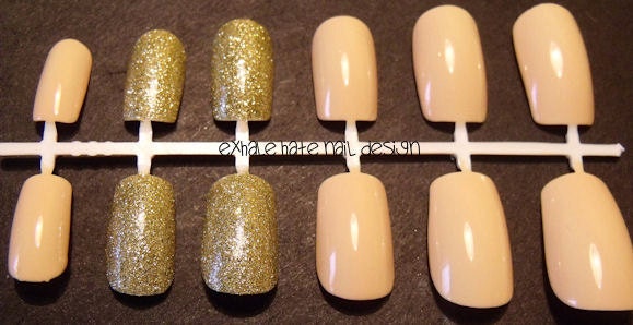 Nude Beige with Gold Glitter Accents False Nail Set