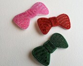 Cute Beaded Bow hair clip pink green red, pink red green, Gothic Lolita hair bow, hair accessories, accessory, kawaii