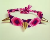 Friendship bracelet, gold spike bracelet, spike friendship bracelet, pink friendship bracelet, gold spike jewelry, spike bracelet