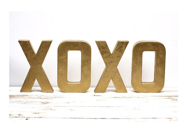 As Seen In BETTER HOMES and GARDENS Magazine - Metallic Gold Letters  xoxo 8 inches tall - FleaMarketSunday