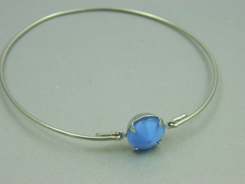 Stacking Bangle - Bangle Bracelet - Silver Bangle - Bridesmaid Jewelry - Sapphire Blue Moonstone Bracelet