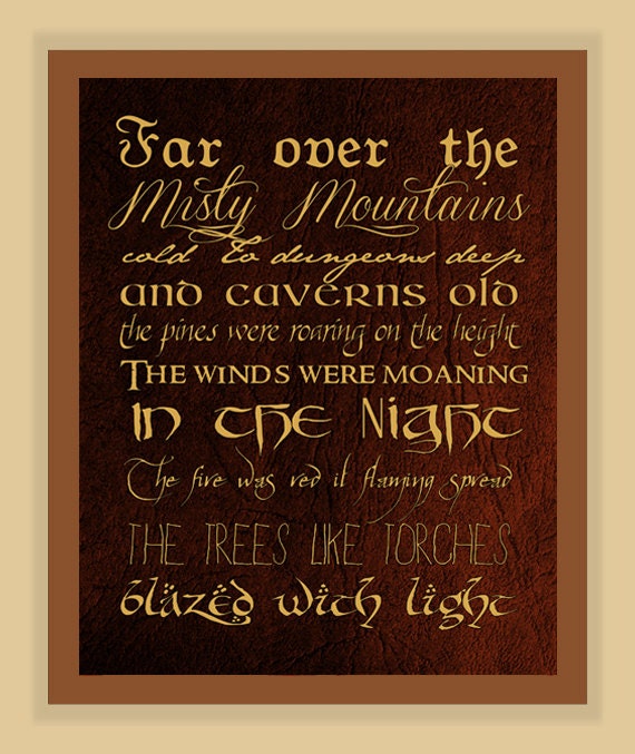 Misty Mountains Thorin's Song THE HOBBIT modern print poster 8x10