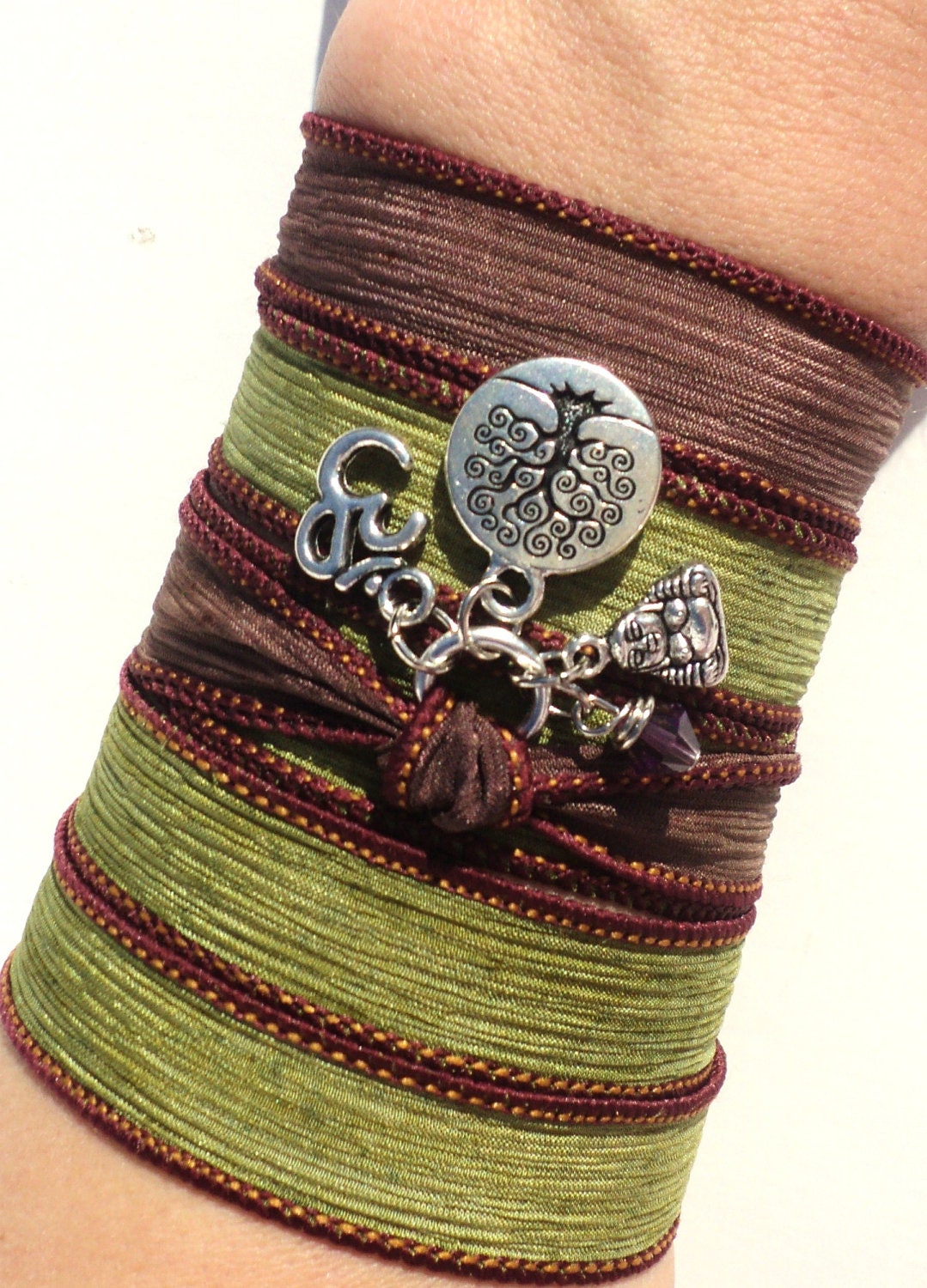 Tree of Life Namaste Silk Wrap Bracelet Namaste Buddha Zen Yoga Jewelry Meditation Earthy Unique Fall Gift For Her Under 50 Item J57