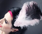 Baby Pink and Black Ostrich Swarovski Crystal Fascinator  -  Burlesque Showgirl or Bride