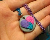 Swirly TriColored Peace & Love Necklace with Polymer clay pendant