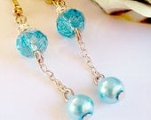 Blue dangle crystal..l pearls earrings..handmade by i.p.