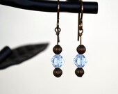 Antique Brass and Twilight Blue French Hook Earrings