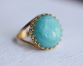 Blue ring Mint ring Sky blue Ring with gemstone amazonite Blue and gold rings Golden ring with blue stone amazonite