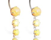14K Solid Gold belly ring with Quadruple Yellow Opal Dangle, Yellow or White gold. Free Shipping