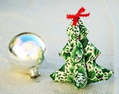 Fabric Christmas Tree Ornament - Boughs of Holly - Green and White - SALE