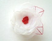 Red And White Organza Flower Hair Clip Brooch Corsage