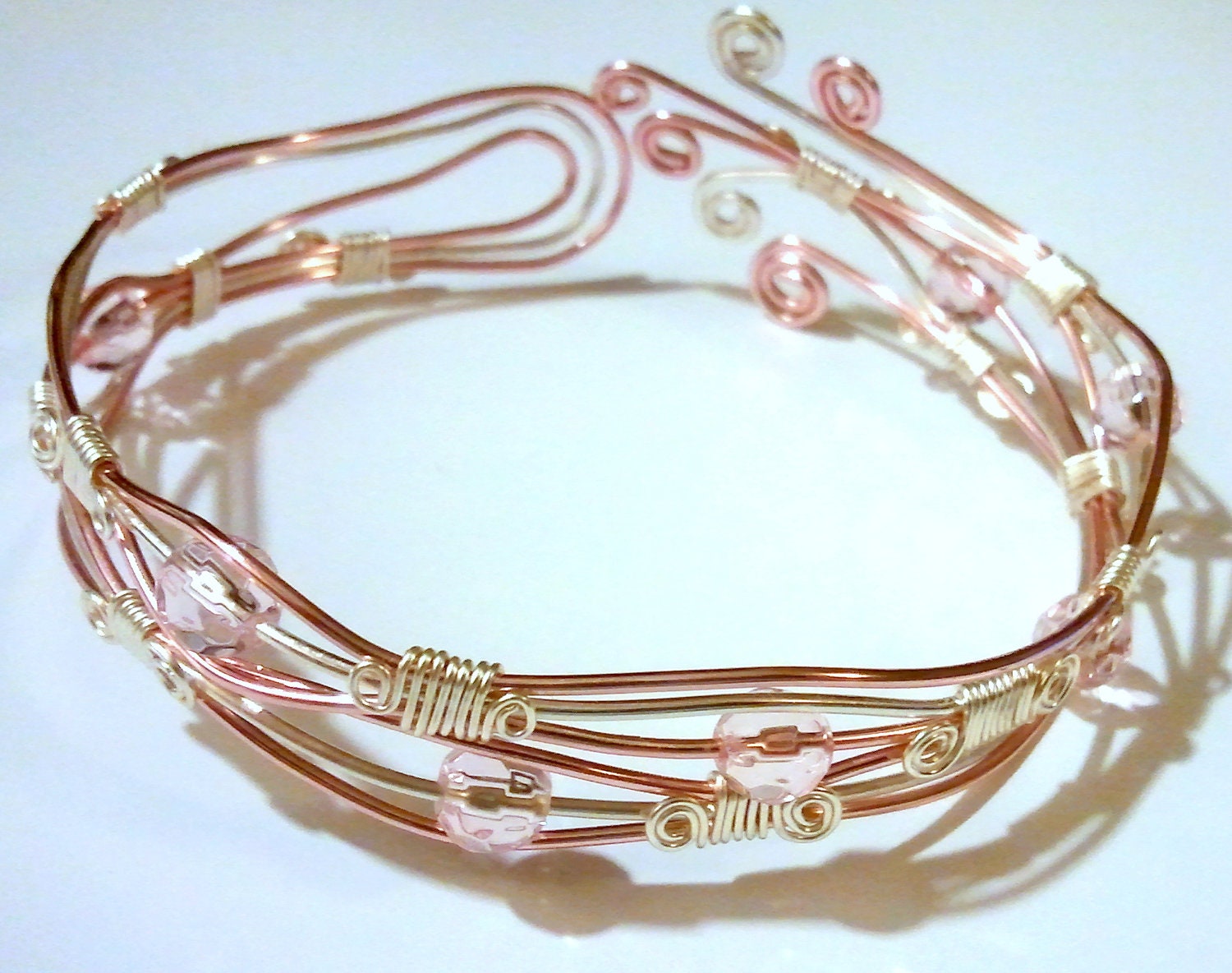 Rose Gold and Bright Silver Bracelet with Pale Pink Crystals