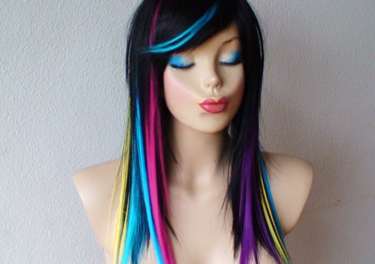 Black Hair with Rainbow Highlights Black Hair with Rainbow Highlights