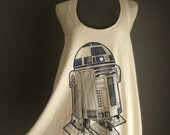 Retro R2D2 Robot Star wars White Organic Cotton T-Shirt Tee Tank Top Tunic Vest Size M/L