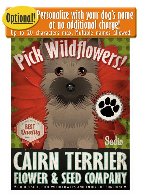 Dogs and Flowers Art Print - Cairn Terrier Art Print 11 x 14