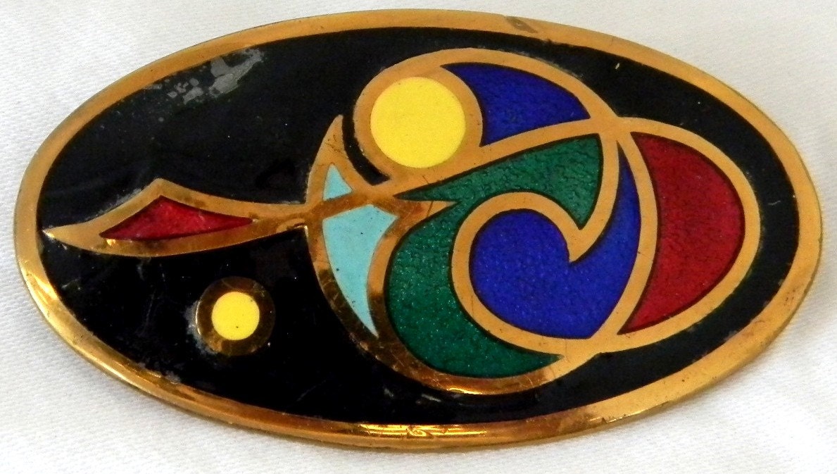 Vintage 1960s Tara TaraWare of Dublin Cloisonne Book of Kells Brooch Pin