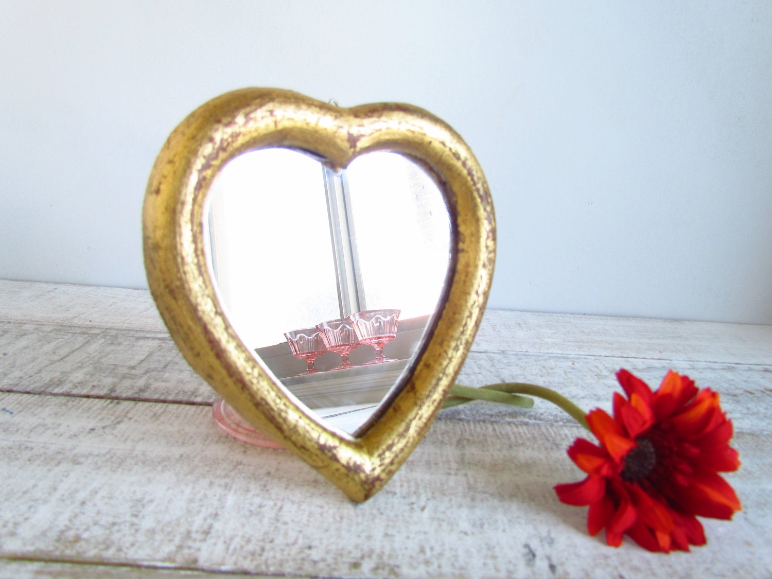 Vintage Gold Leaf Heart Mirror - Handmade in Italy
