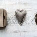 Herbal brooch heart pin sachet boho jewelry rustic rosemary mint basil textile jewelry grey green brown white