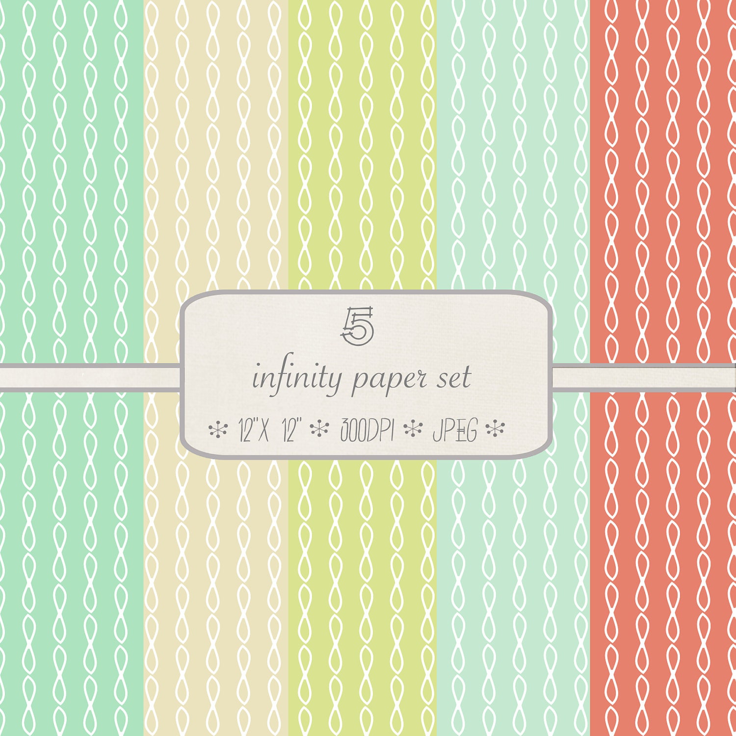 Patterned Digital Paper Pack // Infinity // 5 pieces // jpeg files // 300 DPI // Instant Download Il_170x135
