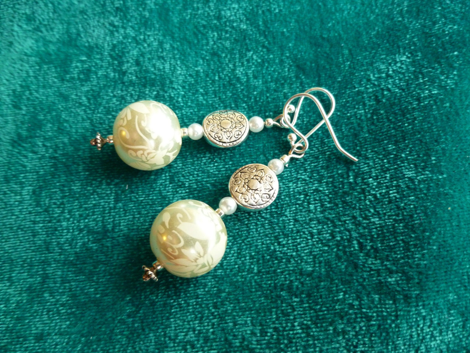 Patterned Pearl Earrings on Sterling Earhooks