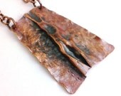 Statement Necklace Pendant Fold Formed Copper - Chased on Air Textured Metal Ethnic Funky Bold Unique Folk Heat Patina Fantasy Steampunk