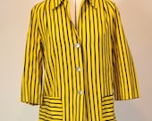Vintage black and yellow striped statement jacket with contrasting front pockets and metallic buttons