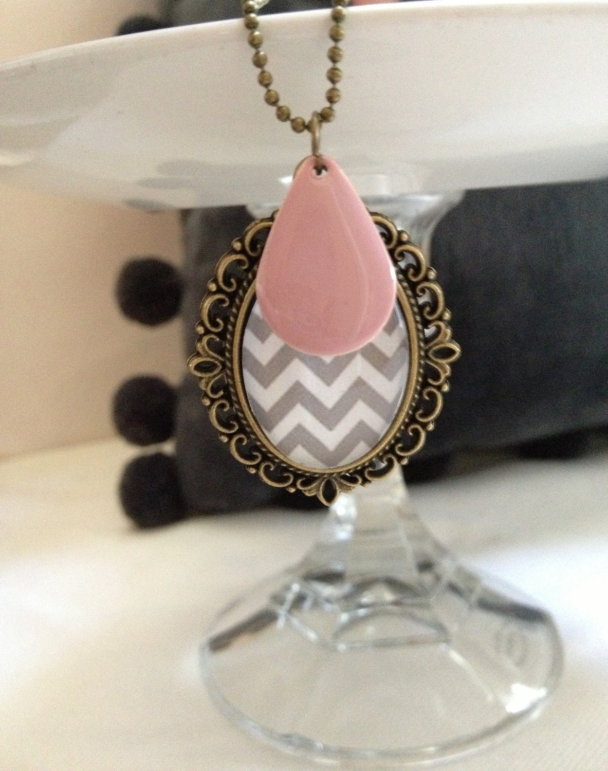 Grey & White Chevron Necklace