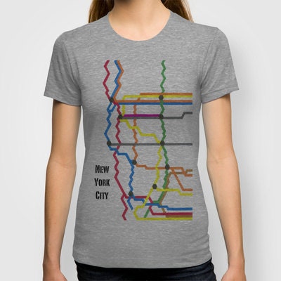 NYC Subway T-Shirt - Women's Scoop Neck TShirt, Subway Tshirt, NYC Tshirt, Manhattan,Athletic Grey or Heather Blue, Womens Sizes S, M, L, X