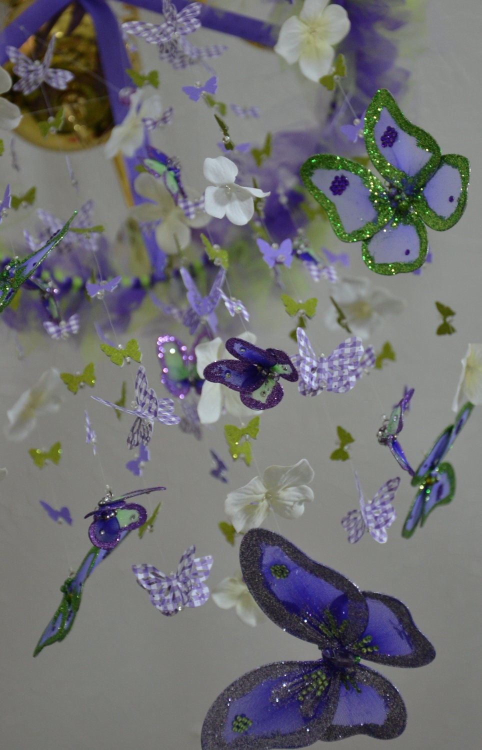Butterfly Mobile Purple, Green and White Crib mobile, Nursery Decor, Baby Shower Gift, Chandelier READY TO SHIP