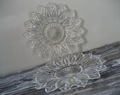 Vintage Pair of Depression Glass Starburst Sunflower Cut Glass Round Serving Platters