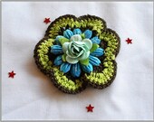Blue green brown crochet embellishement