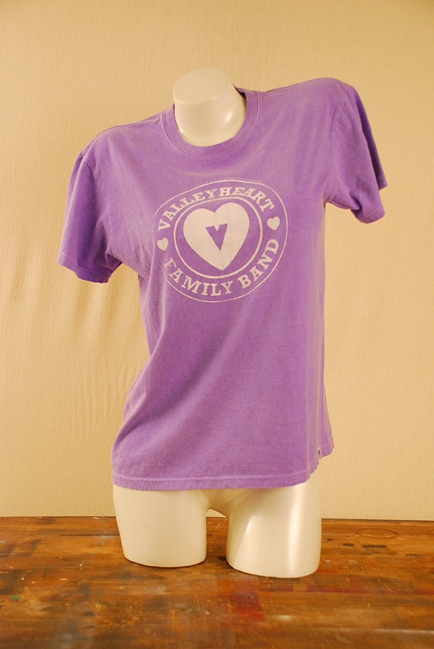 Purple-to-Pink HyperColor Women's Tee - "Valleyheart Family Band" Hand-Screened in White - Medium