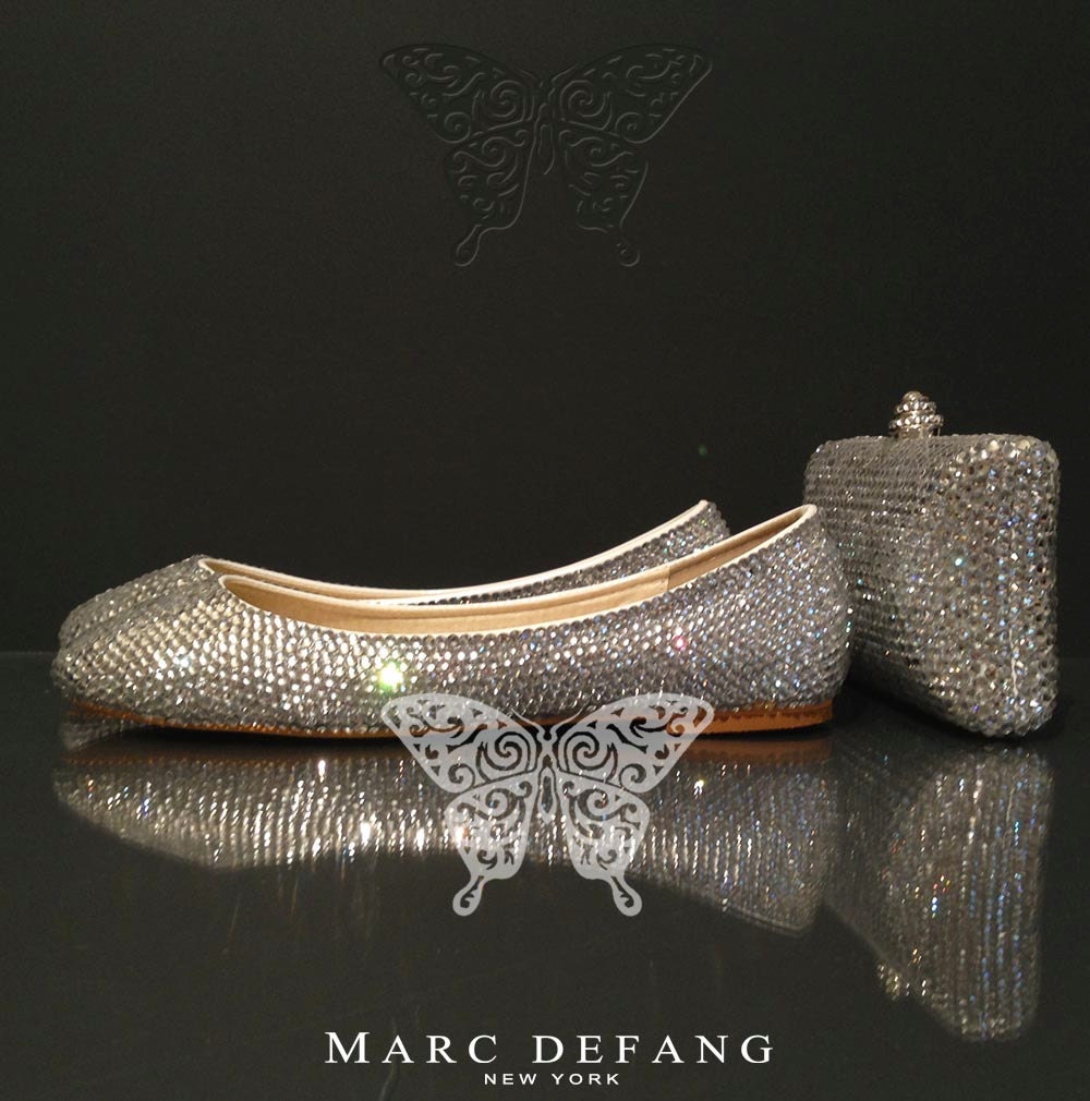 Bridal Clear Crystal Luxury Flats & Purse Set