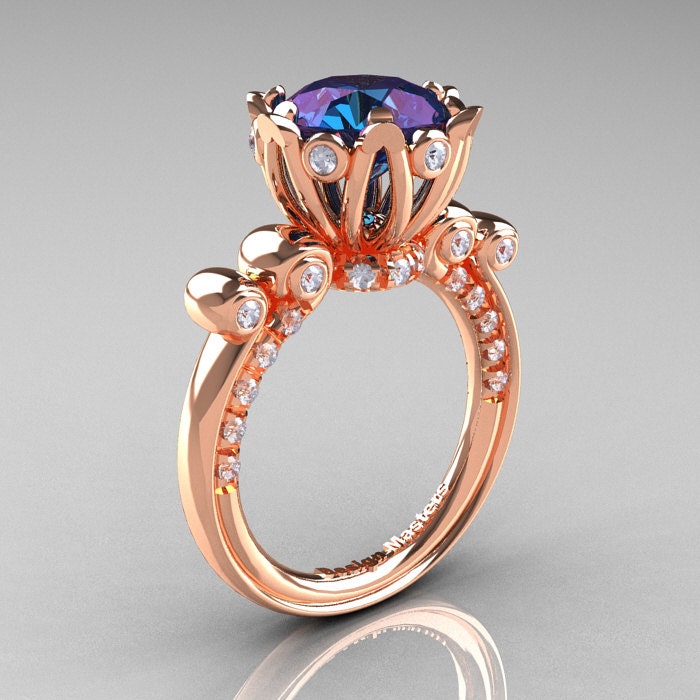 French Antique 14K Rose Gold 3.0 CT Alexandrite Diamond Solitaire Wedding Ring Y235-14KRGDAL