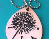custom hand stamped necklace, dandelion, wish