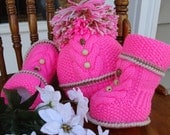 Baby Girl Set Knitted Baby Set Crochet Girl Hat Baby Shoes Newborn Set Girl Baby Gift Baby Outfit Girl Baby Booties Infant Set Pink Toddler