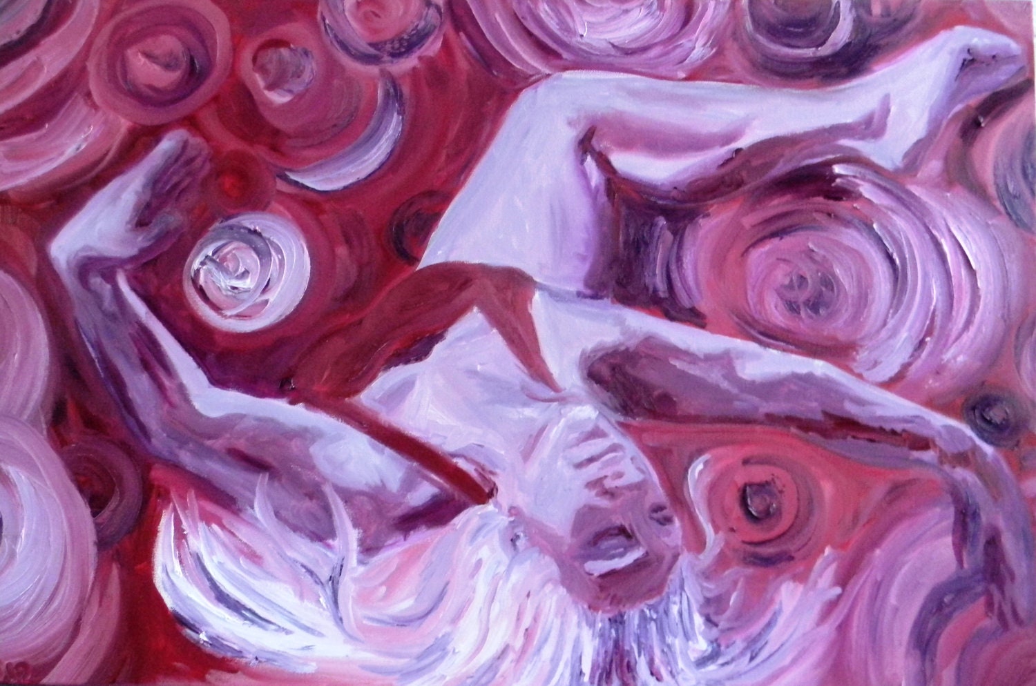 Oil Painting of Pink and Red Violet Woman Dancing