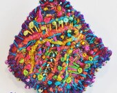 Accessory Women Brooch Pin beaded Teal blue multicolor Freeform Fiber Art Deevinci READY TO SHIP