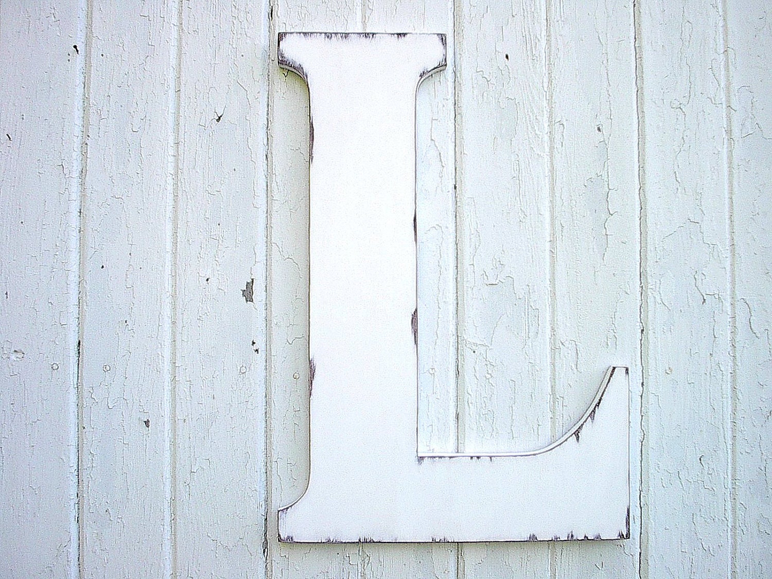 Distressed Wedding Decor Wooden Letter L White Shabby