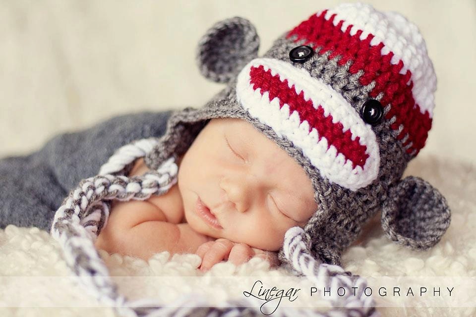 Sock Monkey earflap crochet hat