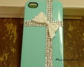 Tiffany blue iphone case bow iphone cover Bling Tiffany style Bow iPhone 4 Case Custom Handmade rhinestone Crystal cross bow iphone 4s case