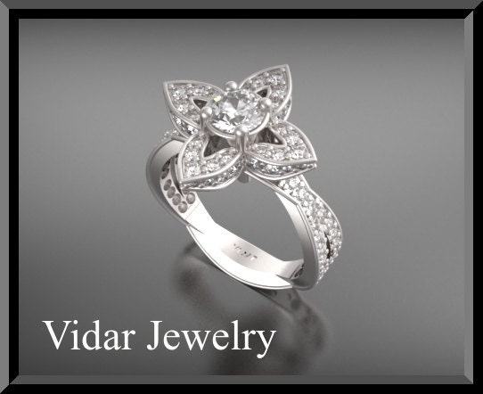 14K Gorgeous Unique Flower Diamond Engagement Bridal Wedding Ring.
