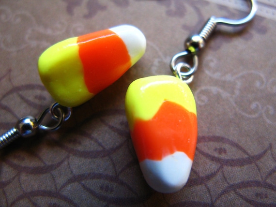 DISCOUNT - Candy Corn Earrings Halloween Handmade Polymer Clay Miniature Food Candy