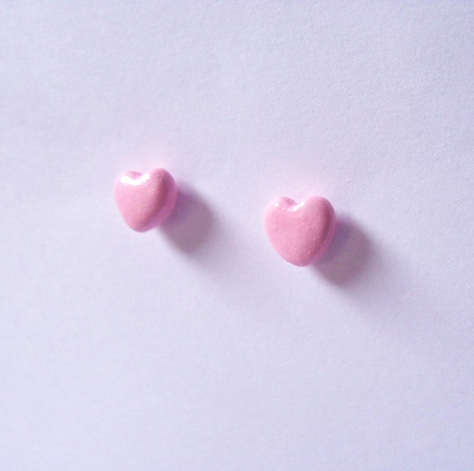 Pearly Pink Pastel  Heart Earrings - Handcrafted Polymer Clay Jewelry - Post Earrings - Nickel Free, Lead Free, Silver Plated