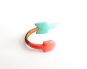 Arrow Ring in Mint and Coral. Adjustable Ring. Ribbon. Stackable Ring. Simple. Everyday Jewelry. Color Block.