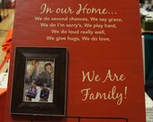 In our Home / We are family saying by Frame your Story / Oak Wood Personalized Picture Frame 18x18